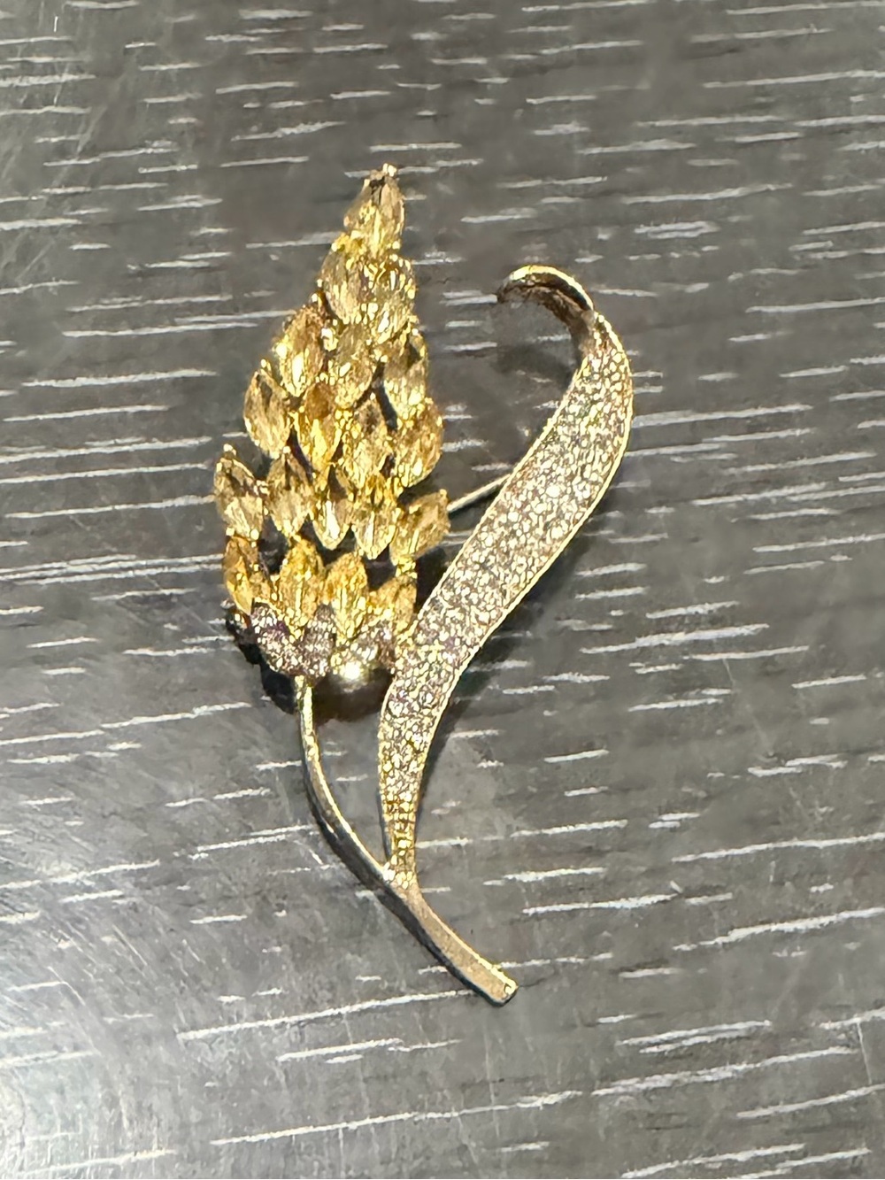 Gold Leaf Crystal Brooch - Elegant Women’s Jewelry